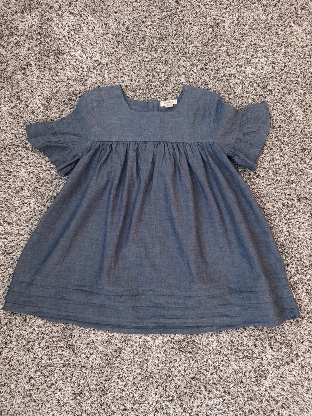 Burt’s Bees Kids 3T Denim Blue Chambray Dress Short Ruffle Sleeve